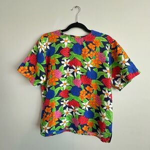 Chaus Petite Vintage Floral Print Short Sleeve Blouse, Size Medium 8, Boho Chic